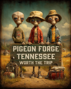 Aliens Worth The Trip - Pigeon Forhe TN  Souvenir Art Print