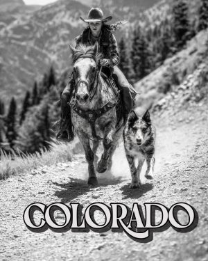 Antique Style Cowgirl and Dog - Colorado Souvenir Art Print