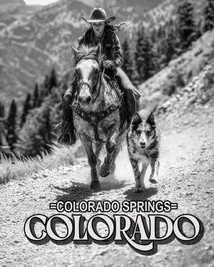 Antique Style Cowgirl and Dog - Colorado Springs Souvenir Art Print