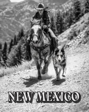 Antique Style Cowgirl and Dog -  New Mexico Souvenir Art Print