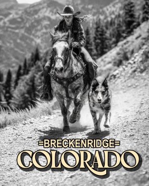 Antique Style Cowgirl and Dog - Breckenridge, Colorado Souvenir Art Print