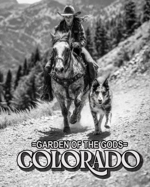 Antique Style Cowgirl and Dog - Garden of the Gods Souvenir Art Print