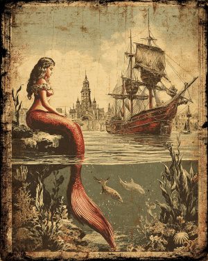 Antique Vintage Style Mermaid Wall Art