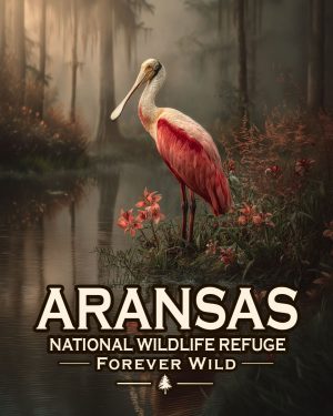 Aransas National Wildlife Refuge, Texas - Forever Wild - Souvenir Roseate Spoonbill Art Print