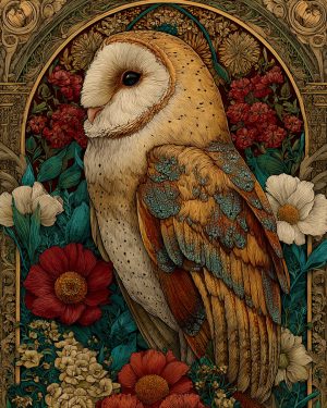 Art Nouveau Barn Owl - Wildlife Art Print