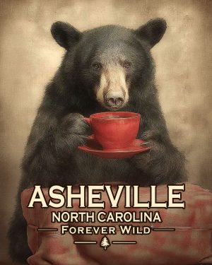 Ashville North Carolina  - Forever Wild - Bear Enjoying a Cup of Coffee