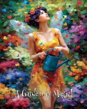 Azalea Everbloom Watering Her Flowers - A Garden is Magic - Faires Art Print