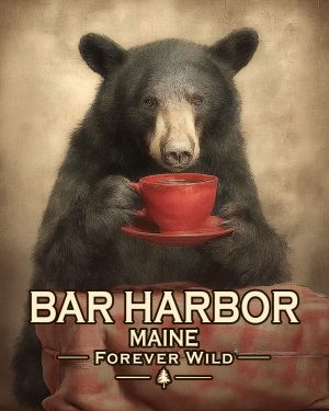 Bar Harbor - Maine - Forever Wild - Bear Enjoying a Cup of Coffee