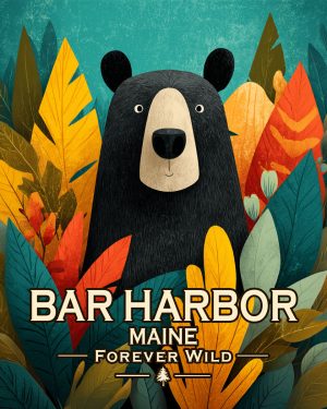 Bar Harbor - Maine - Forever Wild - Mid Century Modern Black Bear