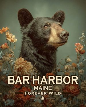 Bar Harbor - Maine - Forever Wild - Vintage Style Black Bear