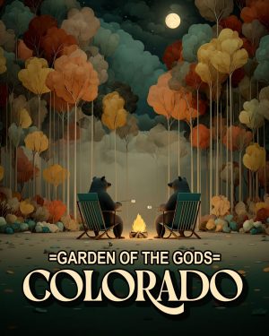 Bears Roasting Marshmallows - Garden of the Gods Souvenir Art Print