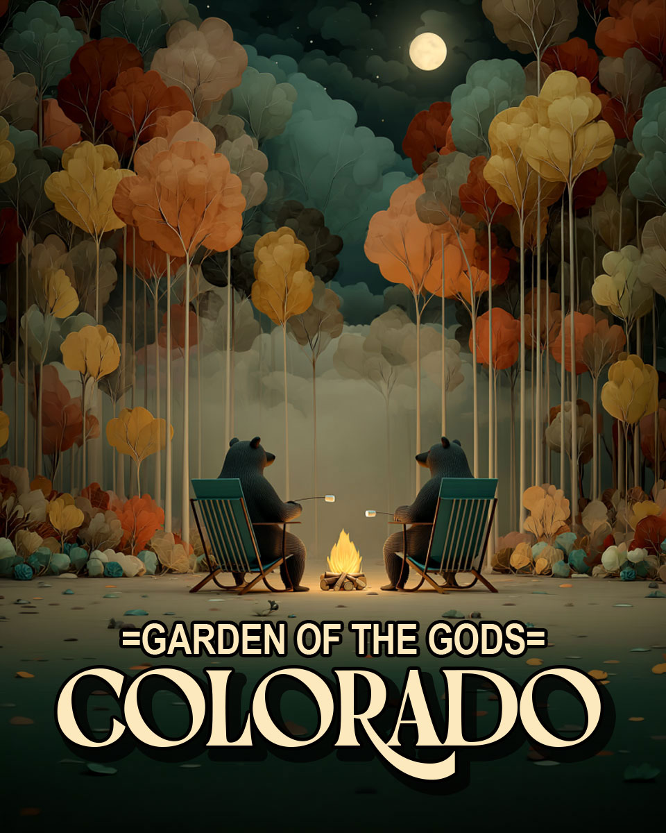 Bears Roasting Marshmallows - Garden of the Gods Souvenir Art Print