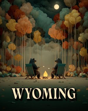 Bears Roasting Marshmallows -  Wyoming Souvenir Art Print