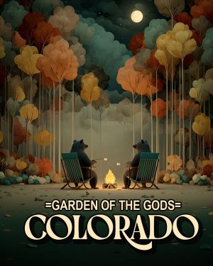 Bears Roasting Marshmallows - Garden of the Gods Souvenir Art Print