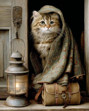 Ben Ready to Go - Maine Coon Cat Art Print
