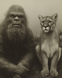 Posing With His Pet Mountain Lion - Vintage Bigfoot Art Prints
