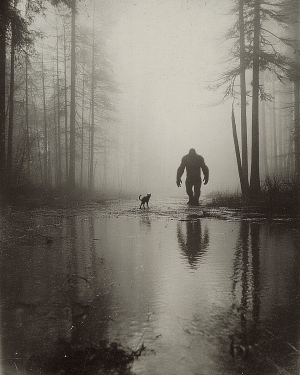 Walking His Cat - Vintage Bigfoot Art Prints