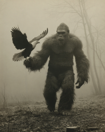 With a Bald Eagle - Vintage Bigfoot Art Prints