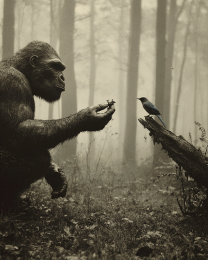 Feeding a Bird - Vintage Bigfoot Art Prints