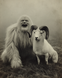 Murrey the Sasquatch with His Unimpressed Ram - Vintage Bigfoot Art Print