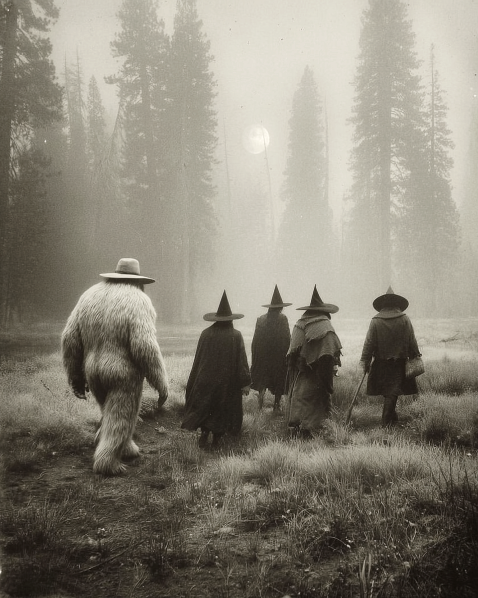 Heading to the Gathering - Vintage Bigfoot Art Print