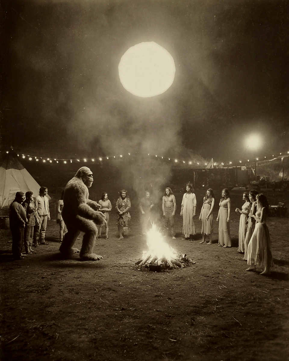 Campfire Congregation - Vintage Bigfoot Art Print