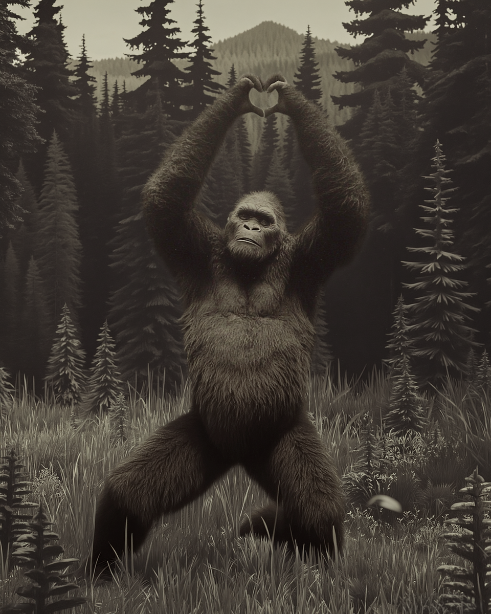 Love Hand Sign - Vintage Bigfoot Art Print
