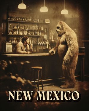 Bigfoot Asking for a Bar Tab -  New Mexico Souvenir Art Print