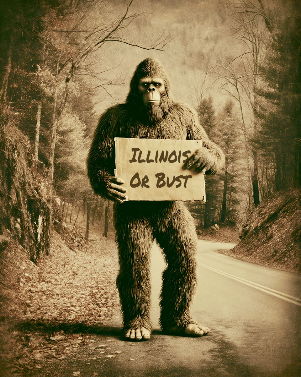 Bigfoot Hitchhiking to Illinois on a Woodland Road