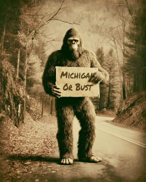 Bigfoot Hitchhiking to Michigan on a Woodland Road