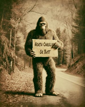 Bigfoot Hitchhiking to North Carolina on a Woodland Road