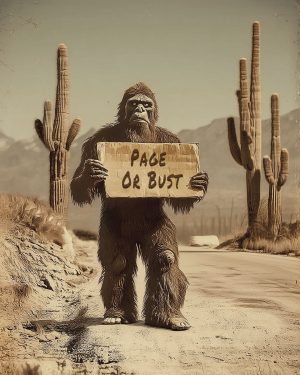 Bigfoot Hitchhiking to Page on a Desert Road