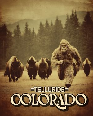 Bigfoot Running from Bison Herd -  Telluride Souvenir Art Print