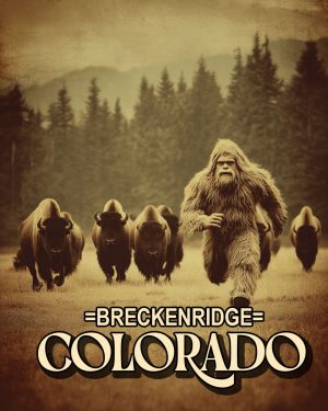 Bigfoot Running from Bison Herd - Breckenridge, Colorado Souvenir Art Print