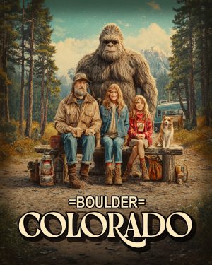 Bigfoot on Family Camping Trip - Boulder Colorado Souvenir Art Print.jpg