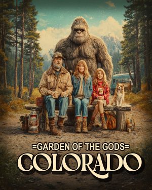 Bigfoot on Family Camping Trip - Garden of the Gods Souvenir Art Print
