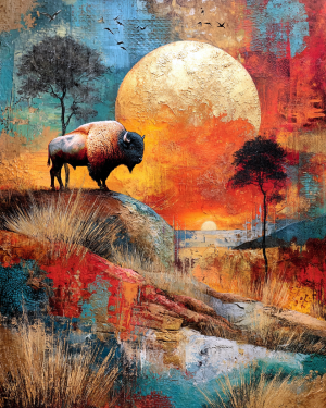 Full Moon Bison Art Print