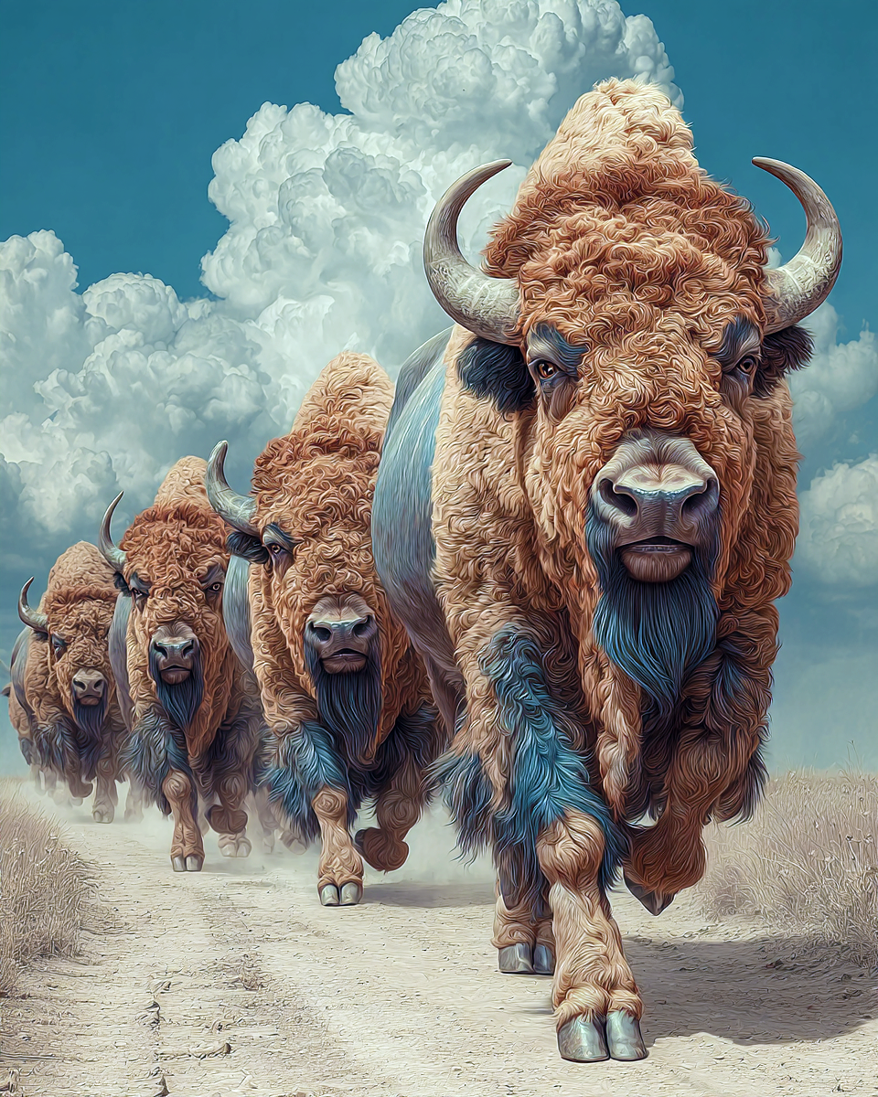 Stampeding Bison Art Print