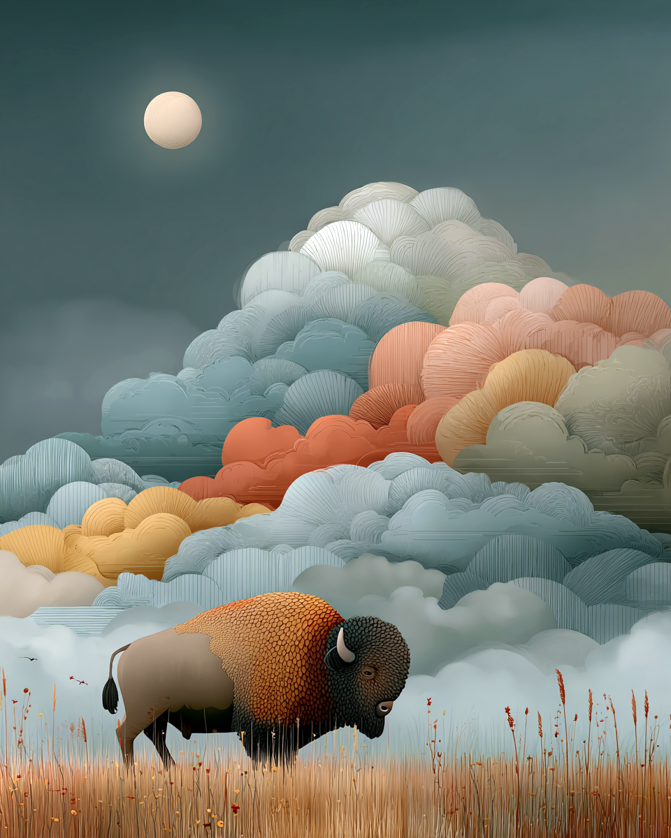 Bison During Monsoon Season Art Print