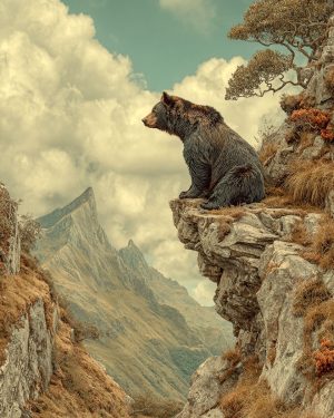 Black Bear Taking in the ViewVintage Style Wildlife Art Print