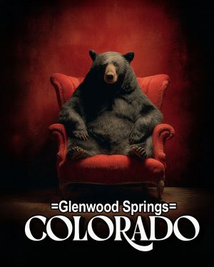 Black Bear in Red Chair -  Glenwood Springs Souvenir Art Print