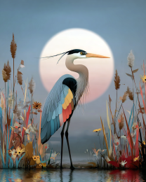 Full Moon Great Blue Heron Art Print