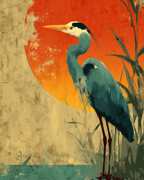 Vintage Style Great Blue Heron Art Print