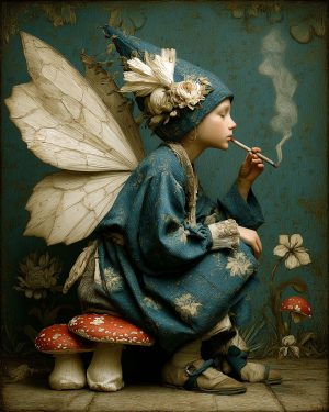 Blue Ridge Fairy Smoking a Marijuana Joint - Faires Art Print