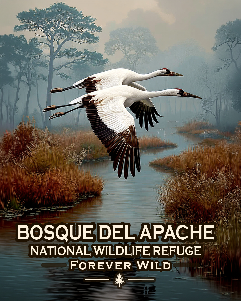 Bosque del Apache National Wildlife Refuge New Mexico - Forever Wild - Souvenir Whooping Crane Art Print