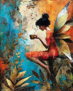 Brisa Butterflywing Enjoying a Cup of Coffee - Faires Art Print