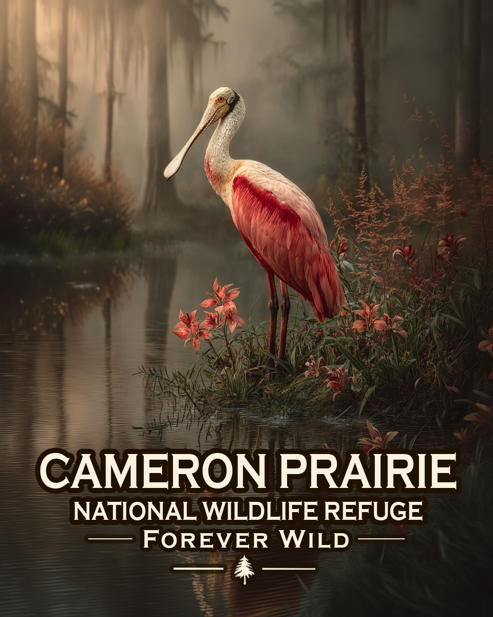 Cameron Prairie National Wildlife Refuge, Louisiana - Forever Wild - Souvenir Roseate Spoonbill Art Print