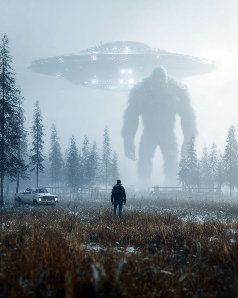 Conspiring to Take Over -  Funny Bigfoot Alien Artwork