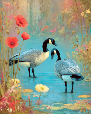 Bright Pair of Geese - Canada Goose Art Print