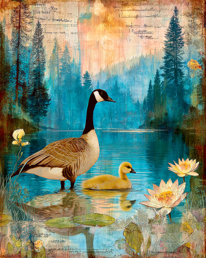 Goose and Gosling - Canada Geese Art Print